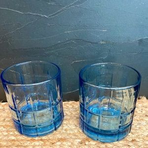 2 Cobalt Blue Tartan Old Fashioned Glasses